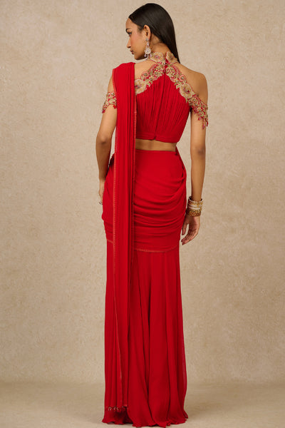 Tarun Tahiliani Concept Saree Blouse Red Indian designer wear online shopping melange singapore