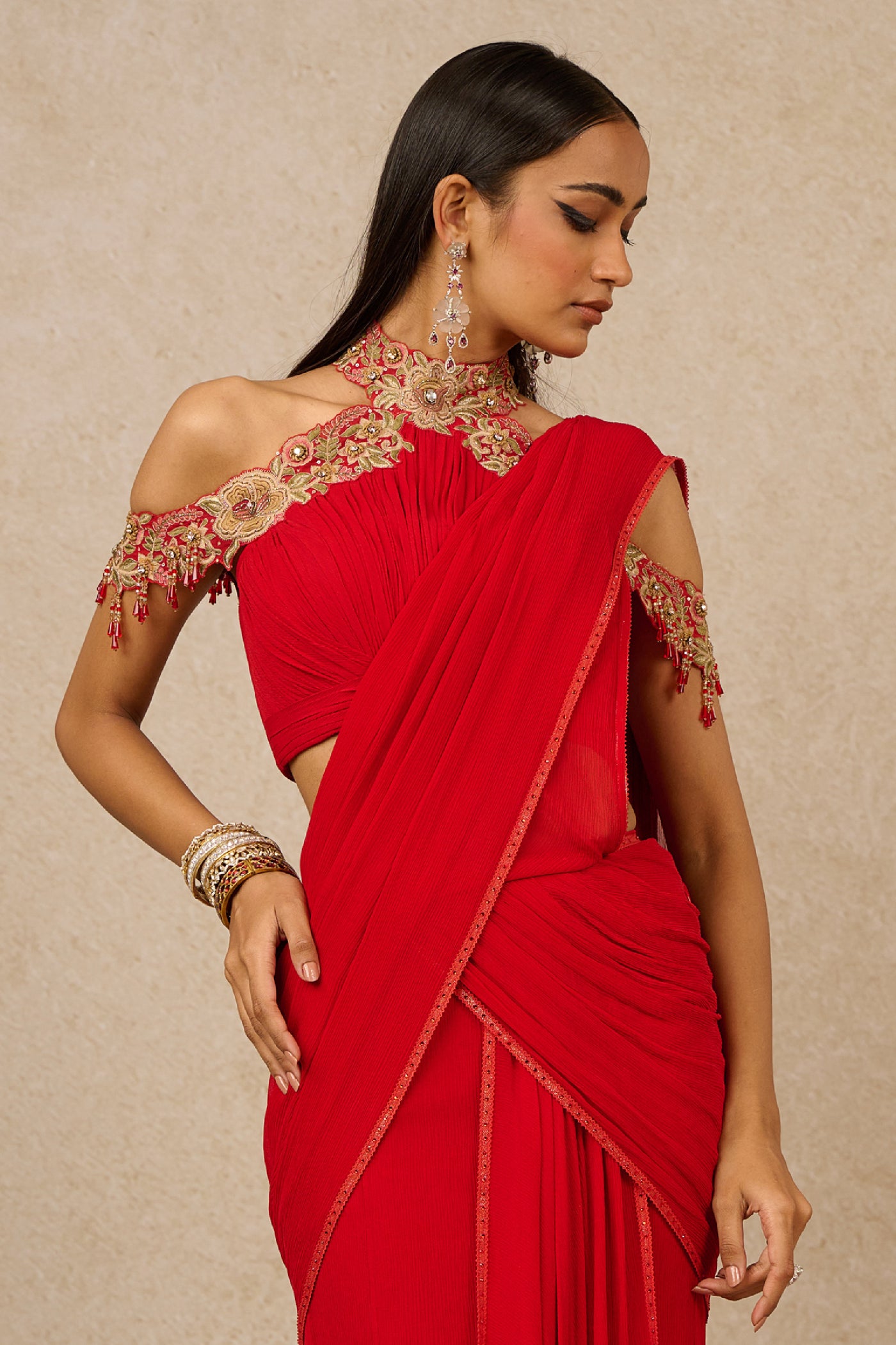 Tarun Tahiliani Concept Saree Blouse Red Indian designer wear online shopping melange singapore