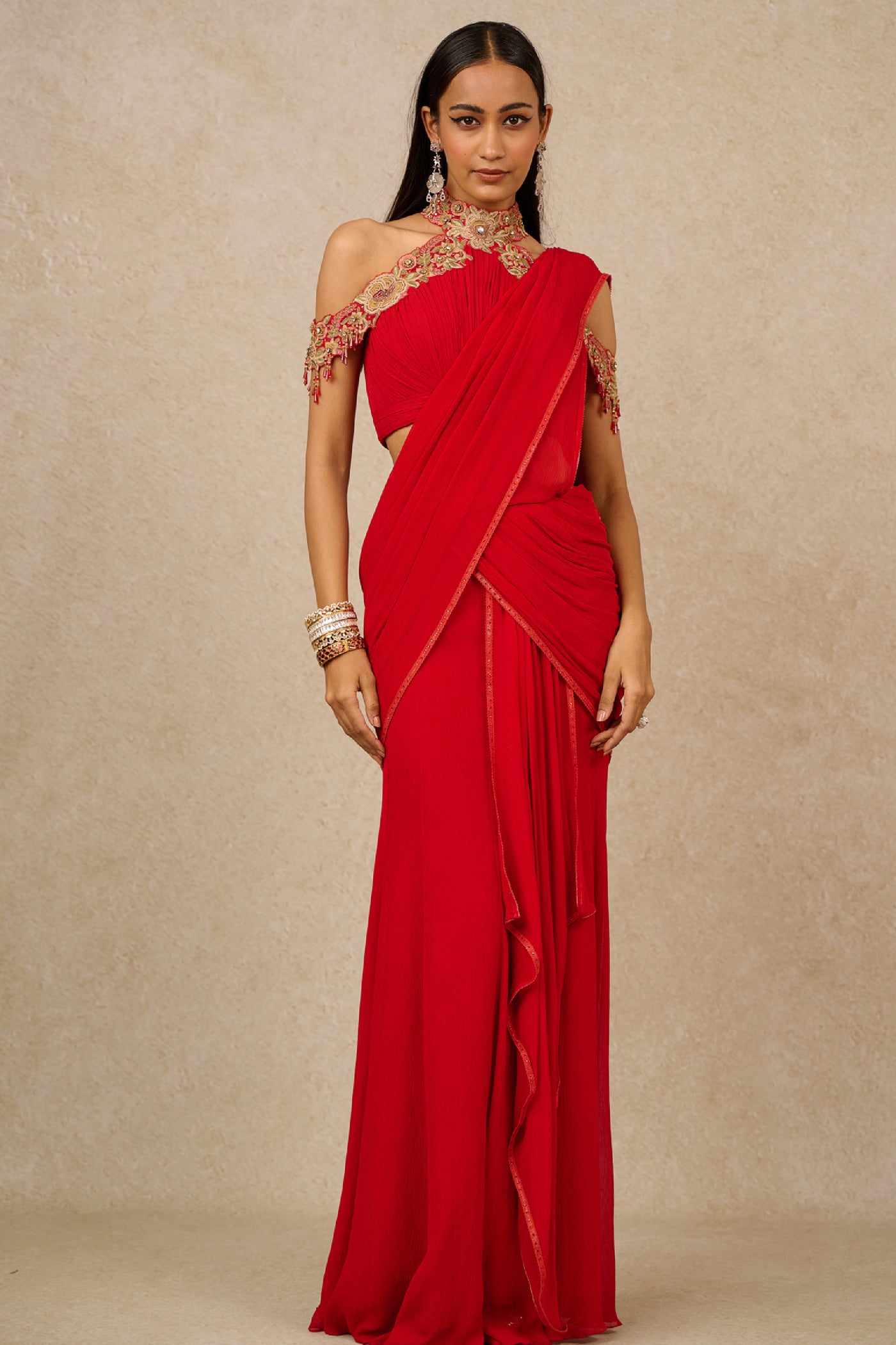 Tarun Tahiliani Concept Saree Blouse Red Indian designer wear online shopping melange singapore