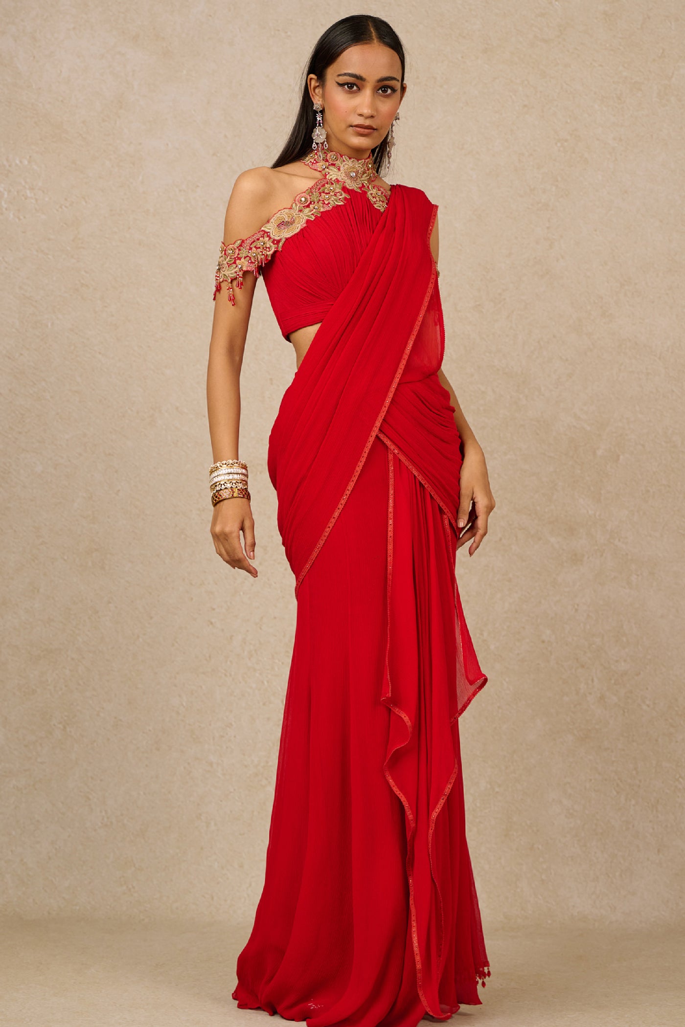 Tarun Tahiliani Concept Saree Blouse Red Indian designer wear online shopping melange singapore