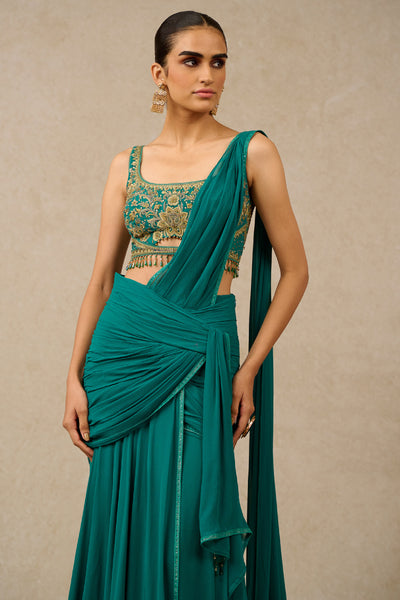 Tarun Tahiliani Concept Saree Blouse Teal Indian designer wear online shopping melange singapore