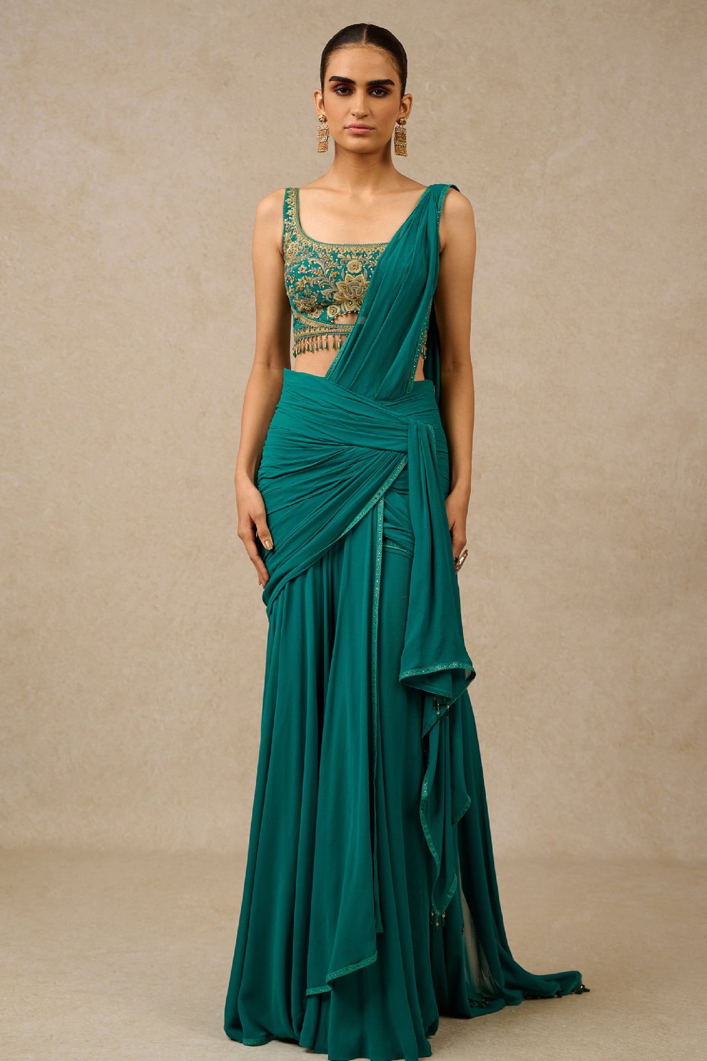 Tarun Tahiliani Concept Saree Blouse Teal Indian designer wear online shopping melange singapore