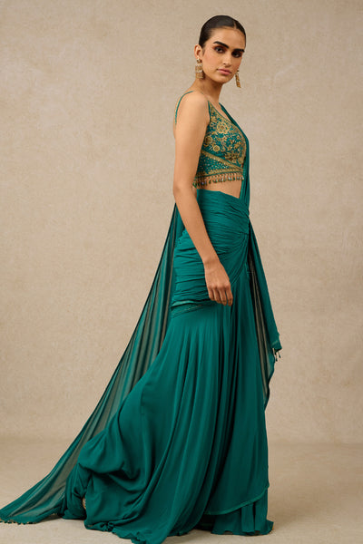 Tarun Tahiliani Concept Saree Blouse Teal Indian designer wear online shopping melange singapore