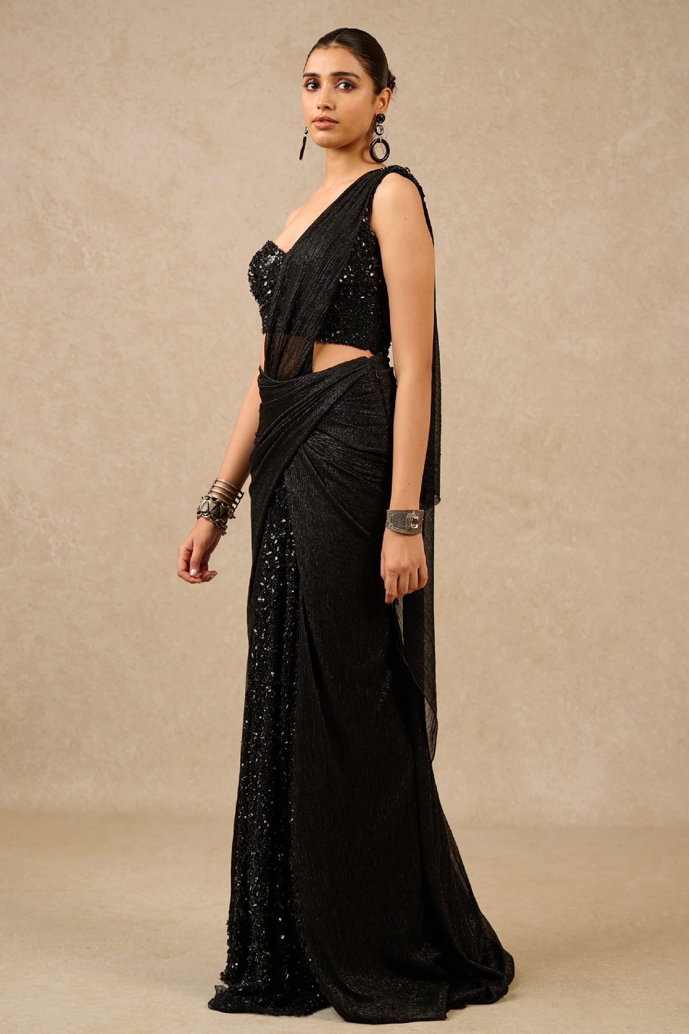 Tarun Tahiliani Concept Saree Corset Black Silver Indian designer wear online shopping melange singapore