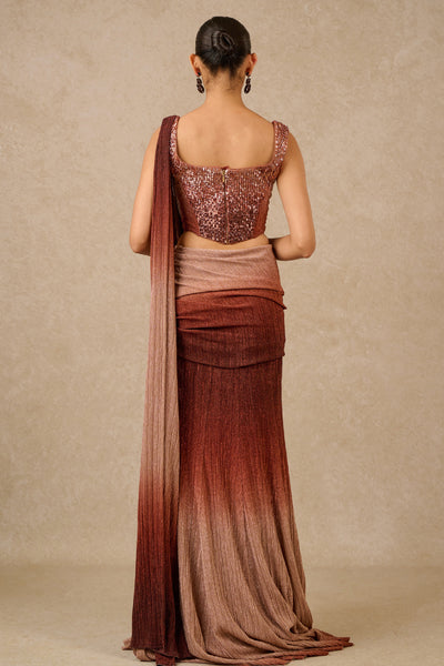 Tarun Tahiliani Concept Saree Corset Copper Ombre Indian designer wear online shopping melange singapore