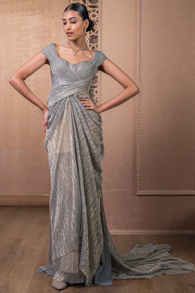 Tarun Tahiliani Concept Saree Palladium Blue indian designer wear online shopping melange singapore