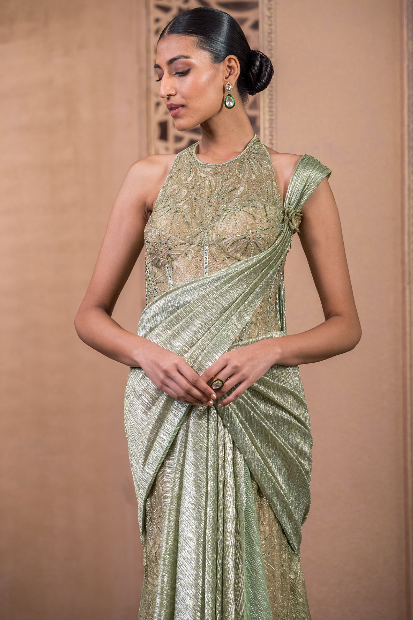 Tarun Tahiliani Concept Saree Seige indian designer wear online shopping melange singapore