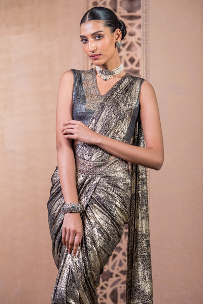 Tarun Tahiliani Concept Saree And Blouse Black indian designer wear online shopping melange singapore