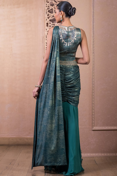 Tarun Tahiliani Concept Saree  And Blouse Forest Green indian designer wear online shopping melange singapore