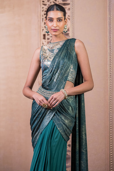 Tarun Tahiliani Concept Saree  And Blouse Forest Green indian designer wear online shopping melange singapore