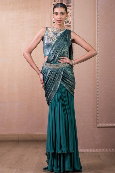 Tarun Tahiliani Concept Saree  And Blouse Forest Green indian designer wear online shopping melange singapore