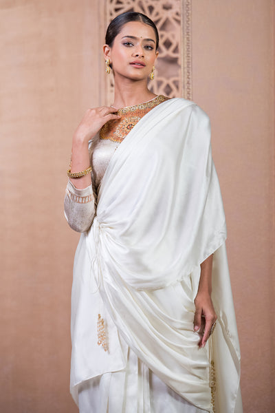 Tarun Tahiliani Concept Saree And Blouse Ivory Gold indian designer wear online shopping melange singapore