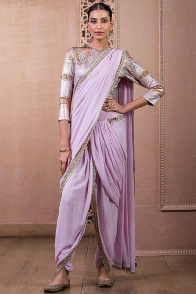 Tarun TahilianiConcept Saree And Blouse Lilac indian designer wear online shopping melange singapore