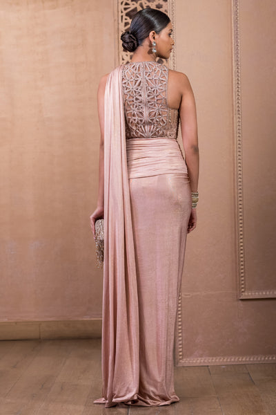 Tarun Tahiliani Concept Saree And Bodysuit Old Rose indian designer wear online shopping melange singapore