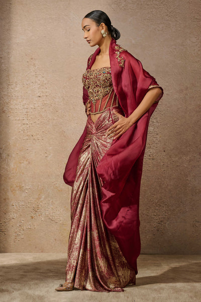 Tarun TahilianiCorset Drape And Cape Co-Ord Set indian designer wear online shopping melange singapore