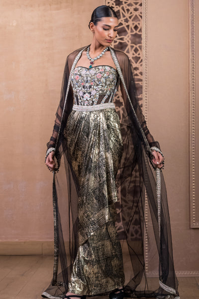 Tarun Tahiliani Corset With Skirt And Cape indian designer wear online shopping melange singapore