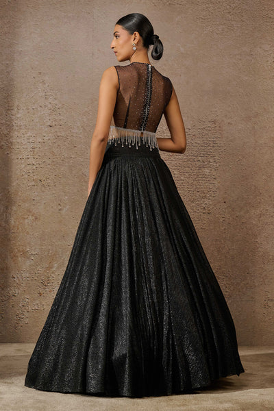 Tarun Tahiliani Crinkle Lehenga With Crystal Embellished Blouse indian designer wear online shopping melange singapore