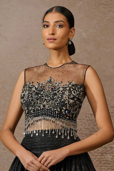 Tarun Tahiliani Crinkle Lehenga With Crystal Embellished Blouse indian designer wear online shopping melange singapore