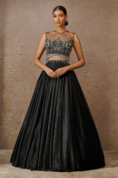 Tarun Tahiliani Crinkle Lehenga With Crystal Embellished Blouse indian designer wear online shopping melange singapore