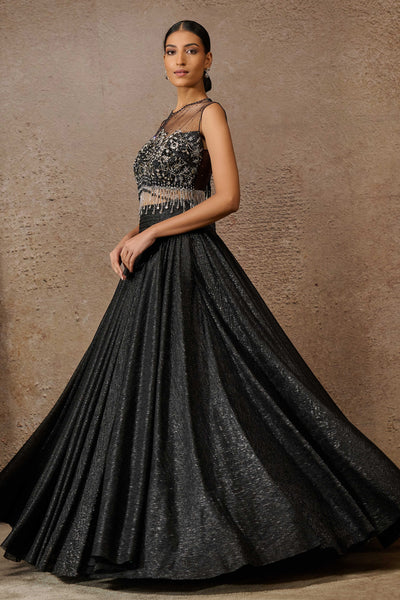 Tarun Tahiliani Crinkle Lehenga With Crystal Embellished Blouse indian designer wear online shopping melange singapore