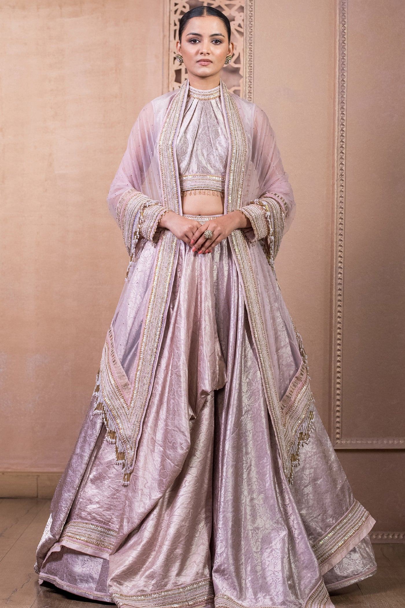 Tarun Tahiliani Lehenga With Blouse Drape And Dupatta indian designer wear online shopping melange singapore