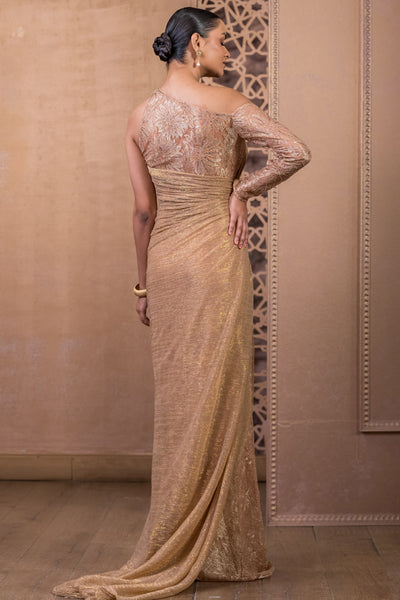 Tarun Tahiliani Draped Dress Champagne Gold indian designer wear online shopping melange singapore