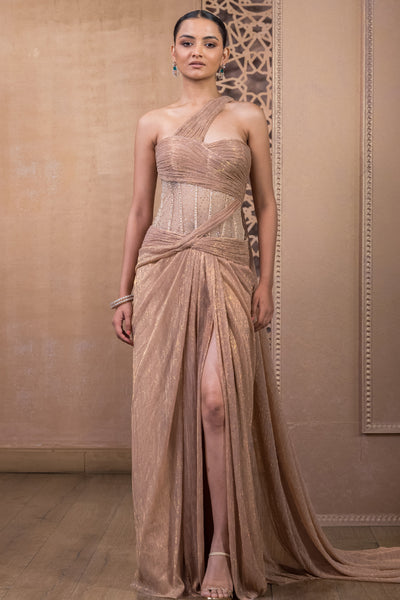 Tarun Tahiliani Draped Dress Rose Gold indian designer wear online shopping melange singapore