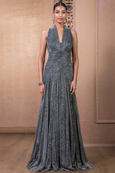 Tarun Tahiliani Draped Gown Black Silver indian designer wear online shopping melange singapore
