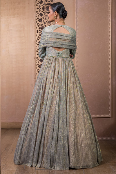 Tarun Tahiliani Draped Gown Palladium Blue indian designer wear online shopping melange singapore