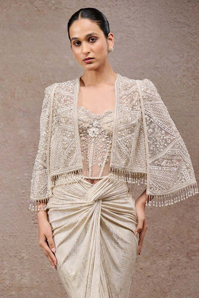 Tarun Tahiliani Draped Skirt Corset Cape indian designer wear online shopping melange singapore 