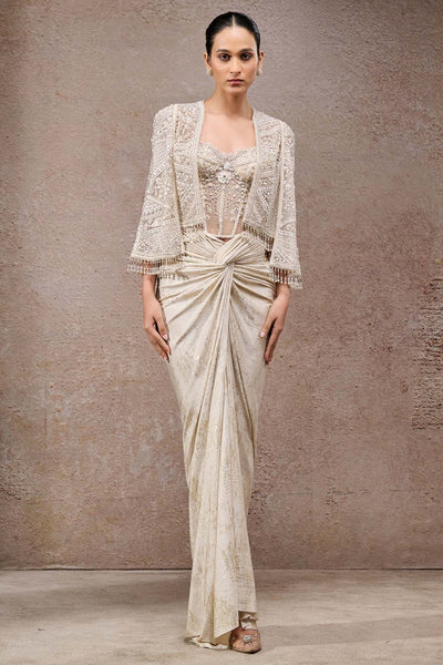 Tarun Tahiliani Draped Skirt Corset Cape indian designer wear online shopping melange singapore 