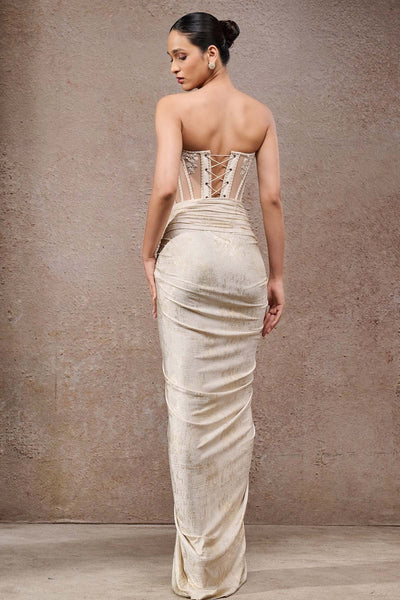 Tarun Tahiliani Draped Skirt Corset indian designer wear online shopping melange singapore 