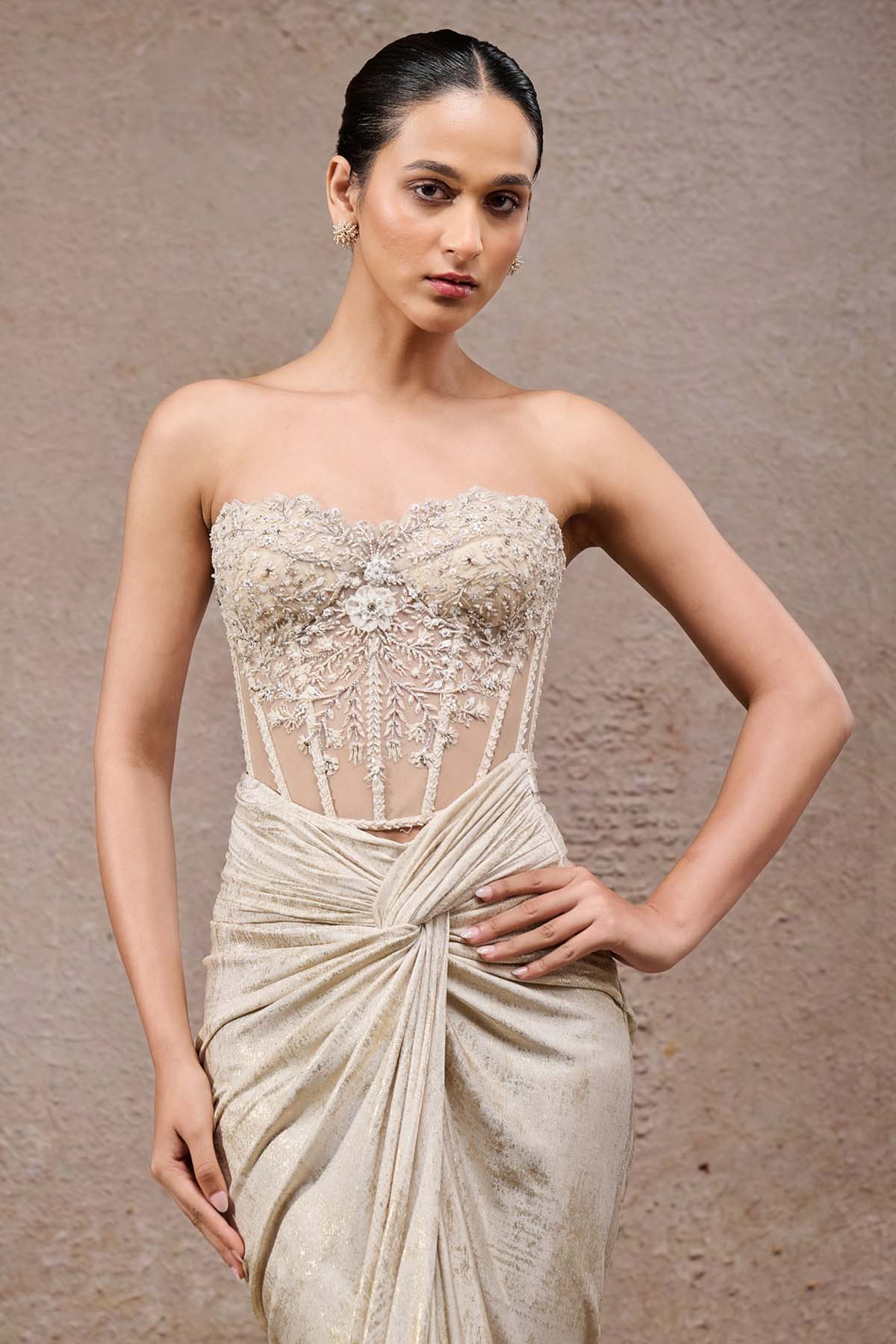 Tarun Tahiliani Draped Skirt Corset indian designer wear online shopping melange singapore 