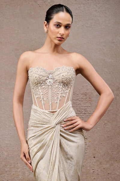 Tarun Tahiliani Draped Skirt Corset indian designer wear online shopping melange singapore 