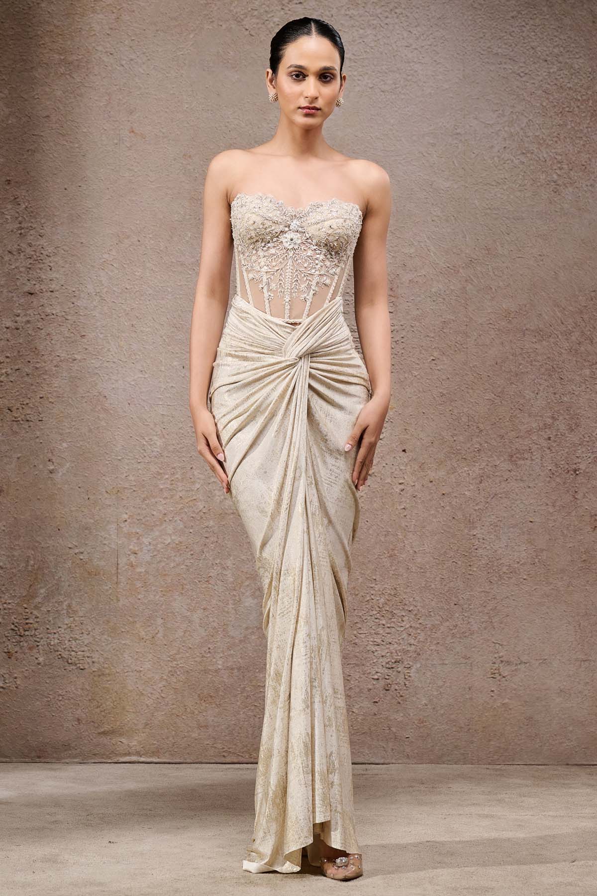 Tarun Tahiliani Draped Skirt Corset indian designer wear online shopping melange singapore 