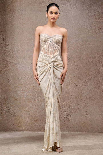Tarun Tahiliani Draped Skirt Corset indian designer wear online shopping melange singapore 