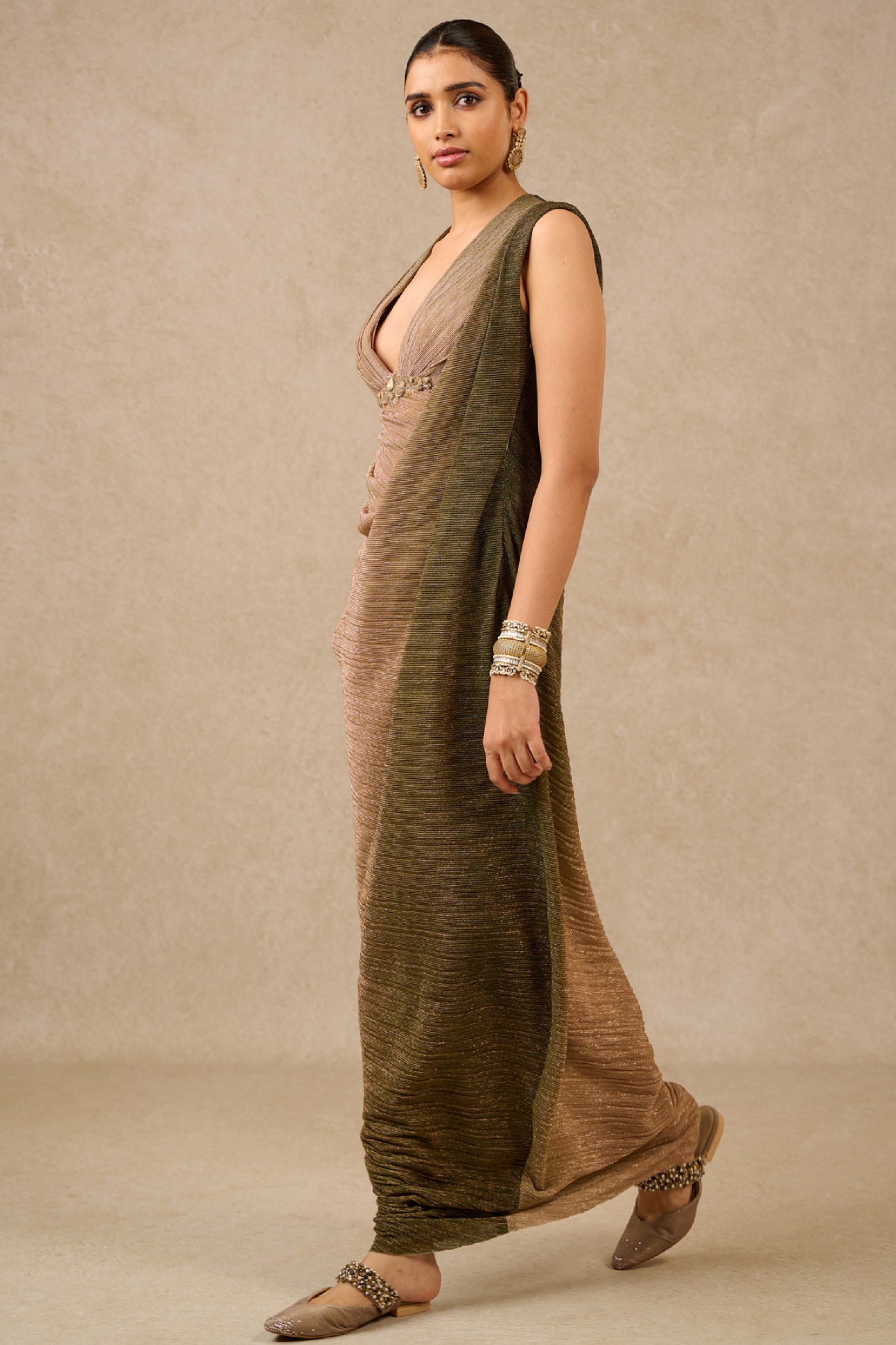 Tarun Tahiliani Dress Olive Ombre Indian designer wear online shopping melange singapore