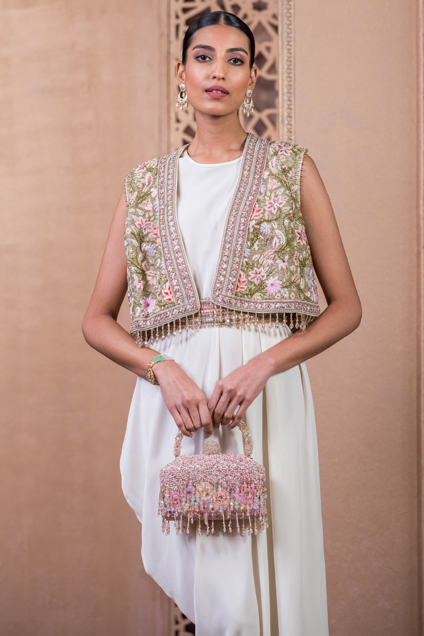 Tarun Tahiliani Dress With Gilet And Belt indian designer wear online shopping melange singapore