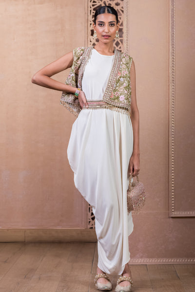 Tarun Tahiliani Dress With Gilet And Belt indian designer wear online shopping melange singapore