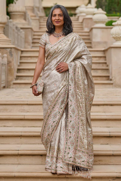 Tarun Tahiliani Embellished Kanjivaram Saree with Kashida Borders indian designer wear online shopping melange singapore 