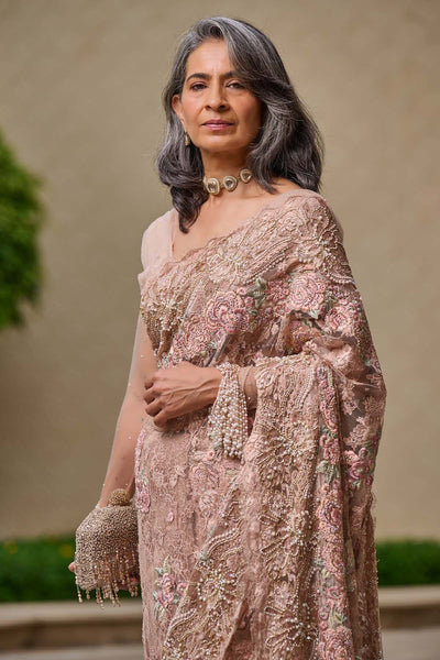 Tarun Tahiliani Embroidered French Lace Saree indian designer wear online shopping melange singapore 