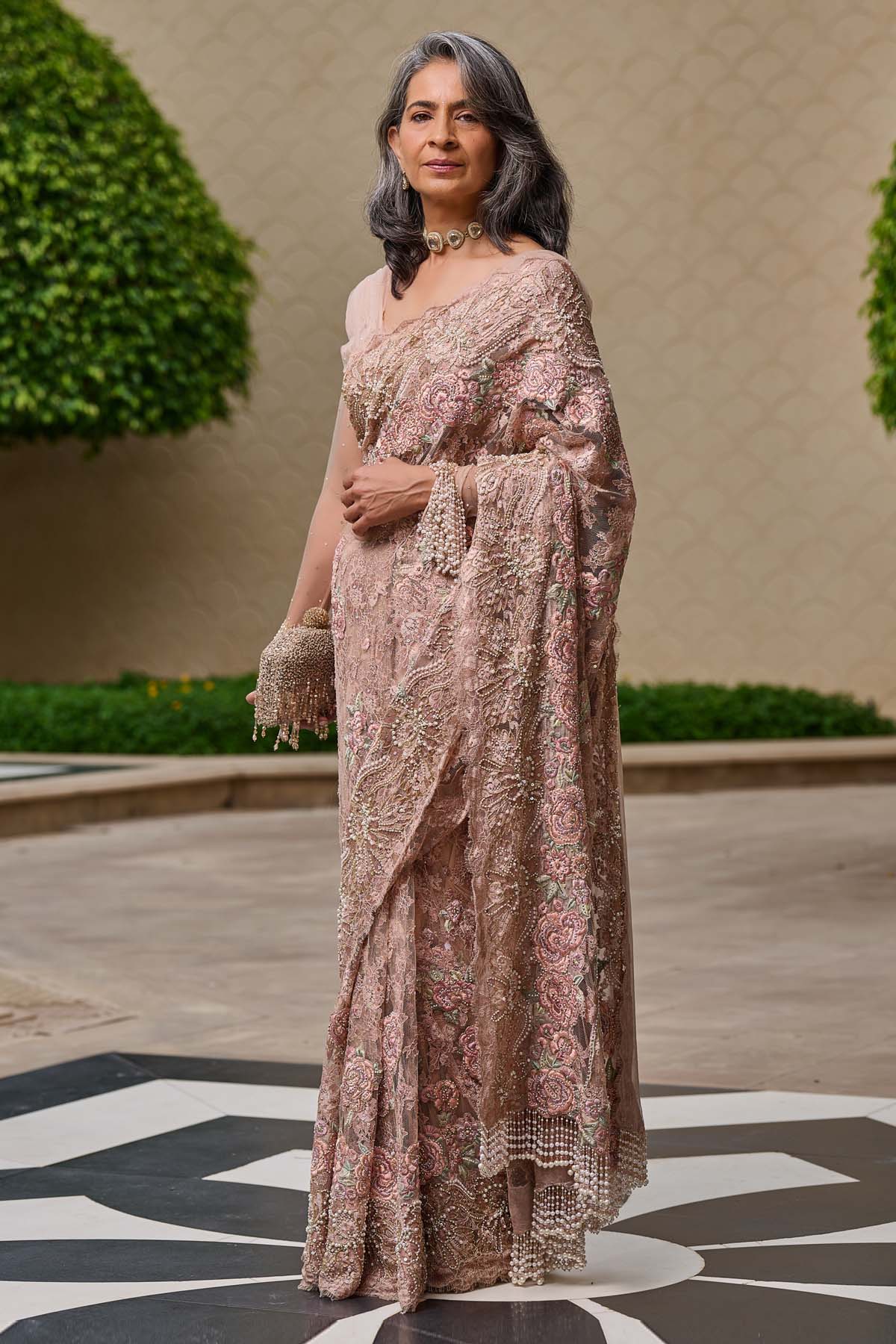 Tarun Tahiliani Embroidered French Lace Saree indian designer wear online shopping melange singapore 