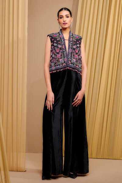 Tarun Tahiliani Embroidered Gilet Black indian designer wear online shopping melange singapore