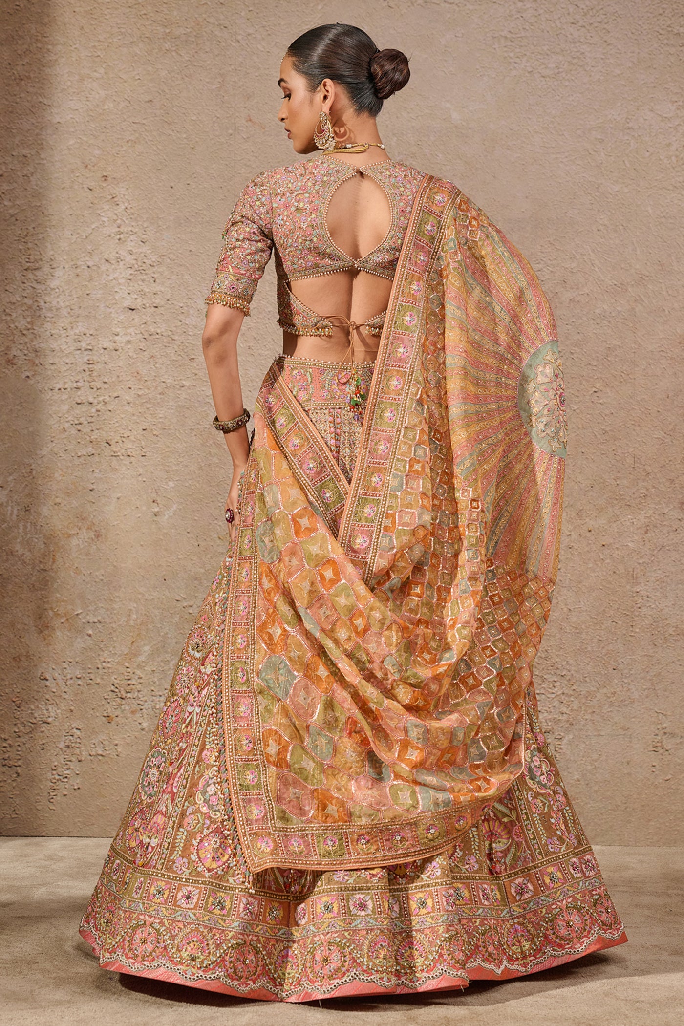 Tarun Tahiliani Floral Motif Aari Bridal Lehenga Multi indian designer wear online shopping melange singapore