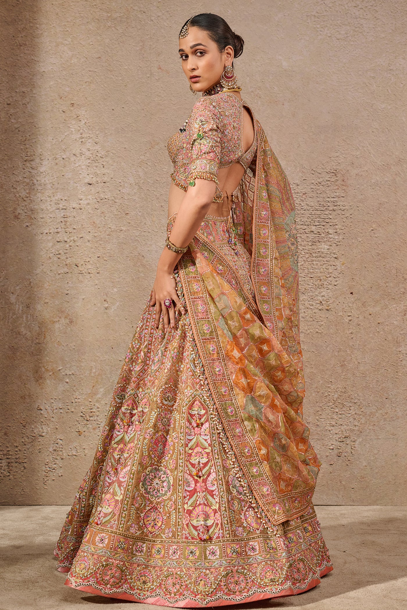 Tarun Tahiliani Floral Motif Aari Bridal Lehenga Multi indian designer wear online shopping melange singapore