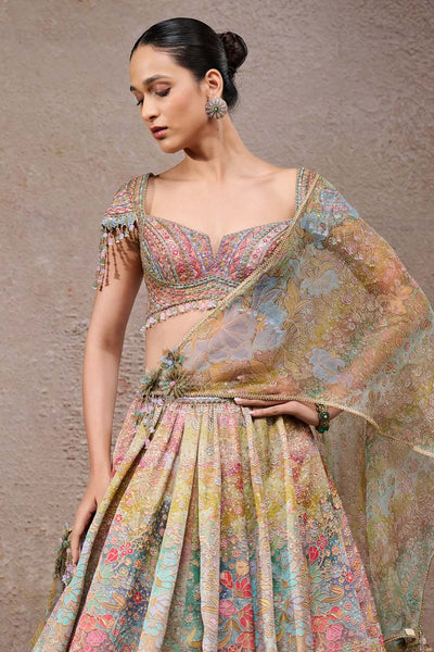 Tarun Tahiliani Floral Printed Lehenga With Scarf indian designer wear online shopping melange singapore 