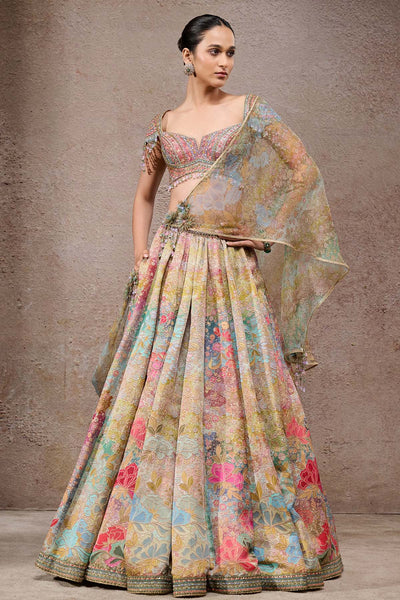 Tarun Tahiliani Floral Printed Lehenga With Scarf indian designer wear online shopping melange singapore 
