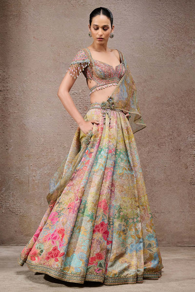 Tarun Tahiliani Floral Printed Lehenga With Scarf indian designer wear online shopping melange singapore 
