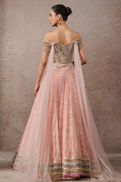 Tarun Tahiliani Floral Textile Lehenga Set Blush Indian designer wear online shopping melange singapore