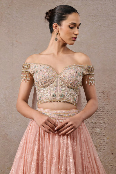 Tarun Tahiliani Floral Textile Lehenga Set Blush Indian designer wear online shopping melange singapore